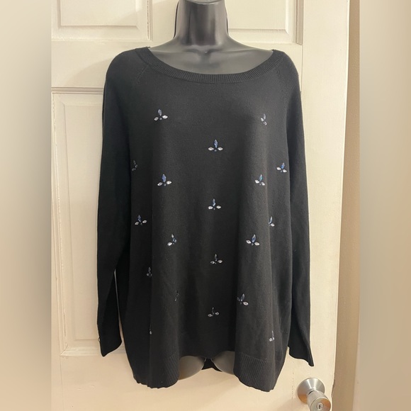 Liz Claiborne Black "Fleur-de-lis" like Bejeweled Soft Sweater sz XL - Picture 2 of 7